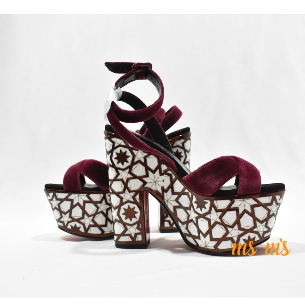 NIB CHRISTIAN LOUBOUTIN Velvet Platform Sandals Heels - Picture 5 of 9